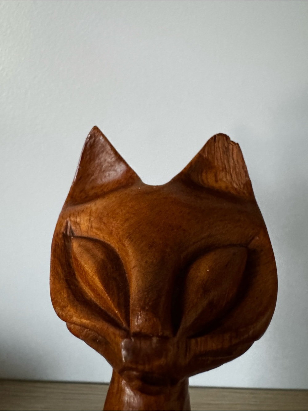 Handcrafted Wooden Cat Figurine - Brown - Picture 5 of 10